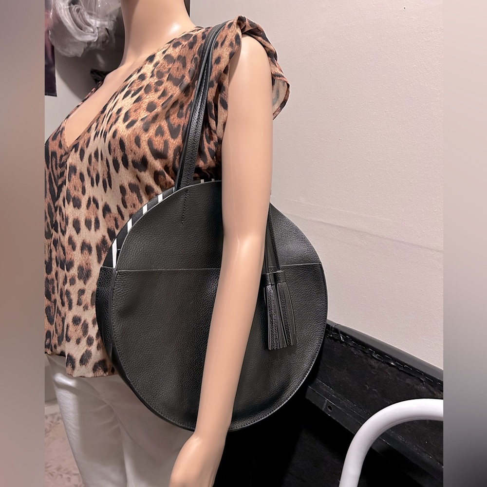 Anthropologie Black leather circle Bag